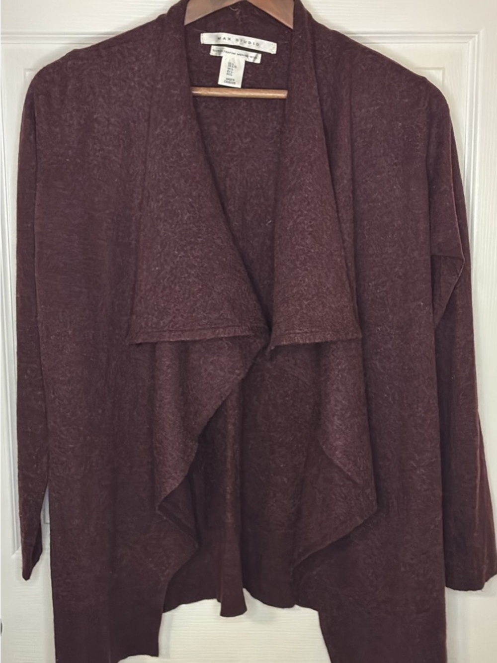 Max Studio Women's Maroon Open-Front Draped Cardigan Superfine Merino Wool